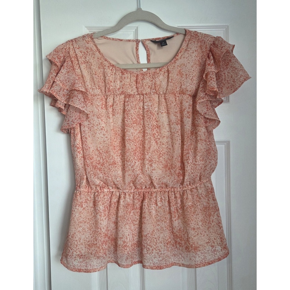 Simply Vera Vera Wang Blouse M Peach Coral Watercolor Flutter Sleeve Peplum Top